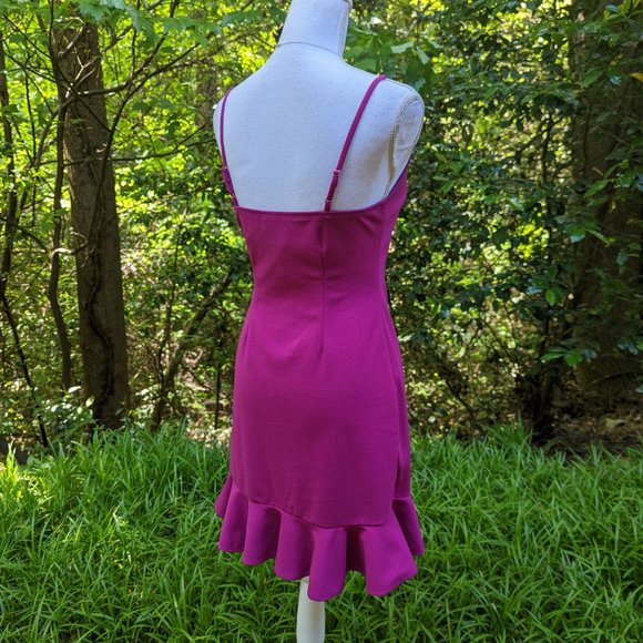 AQUA Ruffle Hem Party Mini Dress in Fuchsia Size Small Sleeveless Lined - Picture 5 of 7